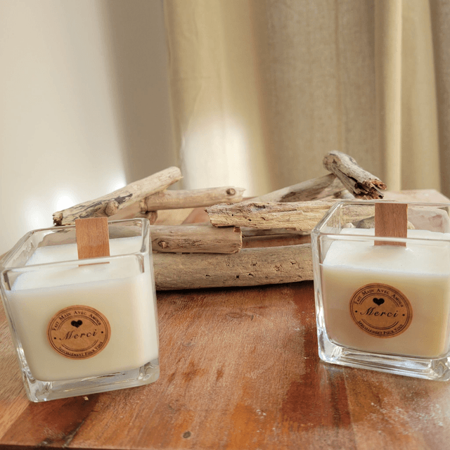 Bougeoir en bois flotté et bougies naturelles 