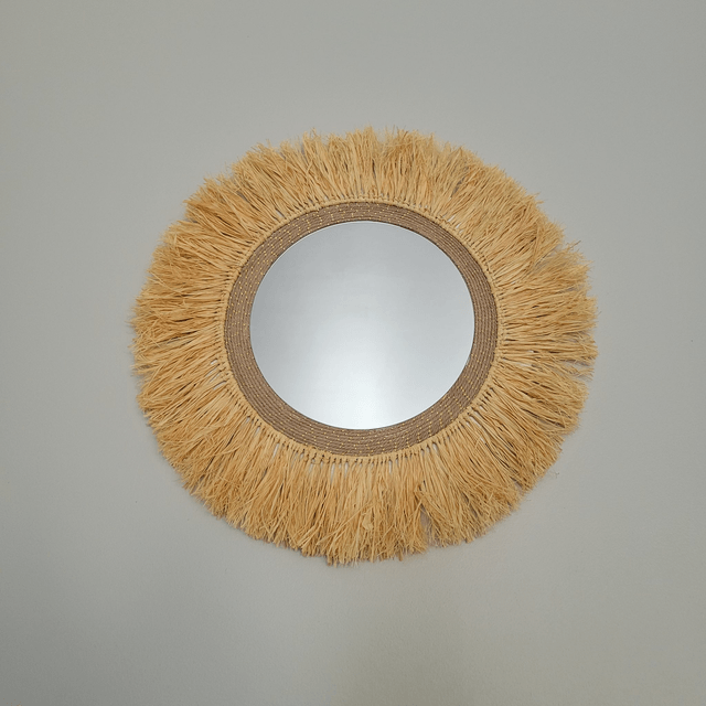 Miroir en raphia naturel et corde  